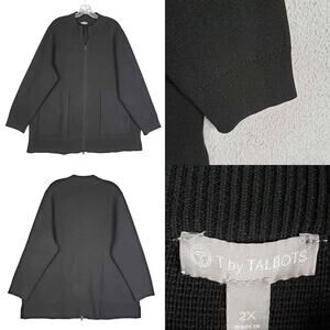 Talbots Sweater T By Jacket Women’s Plus Size 2X Black Full Zip Viscose Chunky